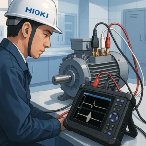 Kỹ sư đang sử dụng thiết bị HIOKI ST4200 để kiểm tra phóng điện cục bộ trong động cơ điện.