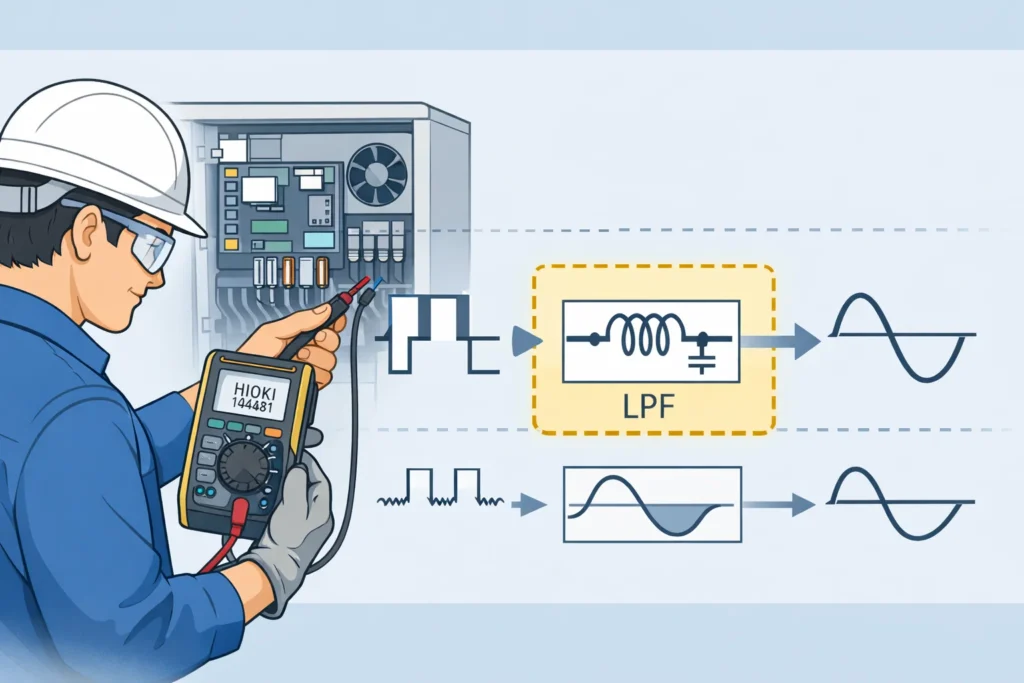 Minh họa đo điện áp biến tần với LPF trên đồng hồ vạn năng HIOKI DT4281