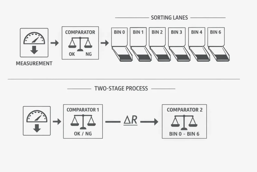 Sơ đồ BIN grading và ΔR trên RM3542C-3 để phân hạng và so sánh giữa công đoạn